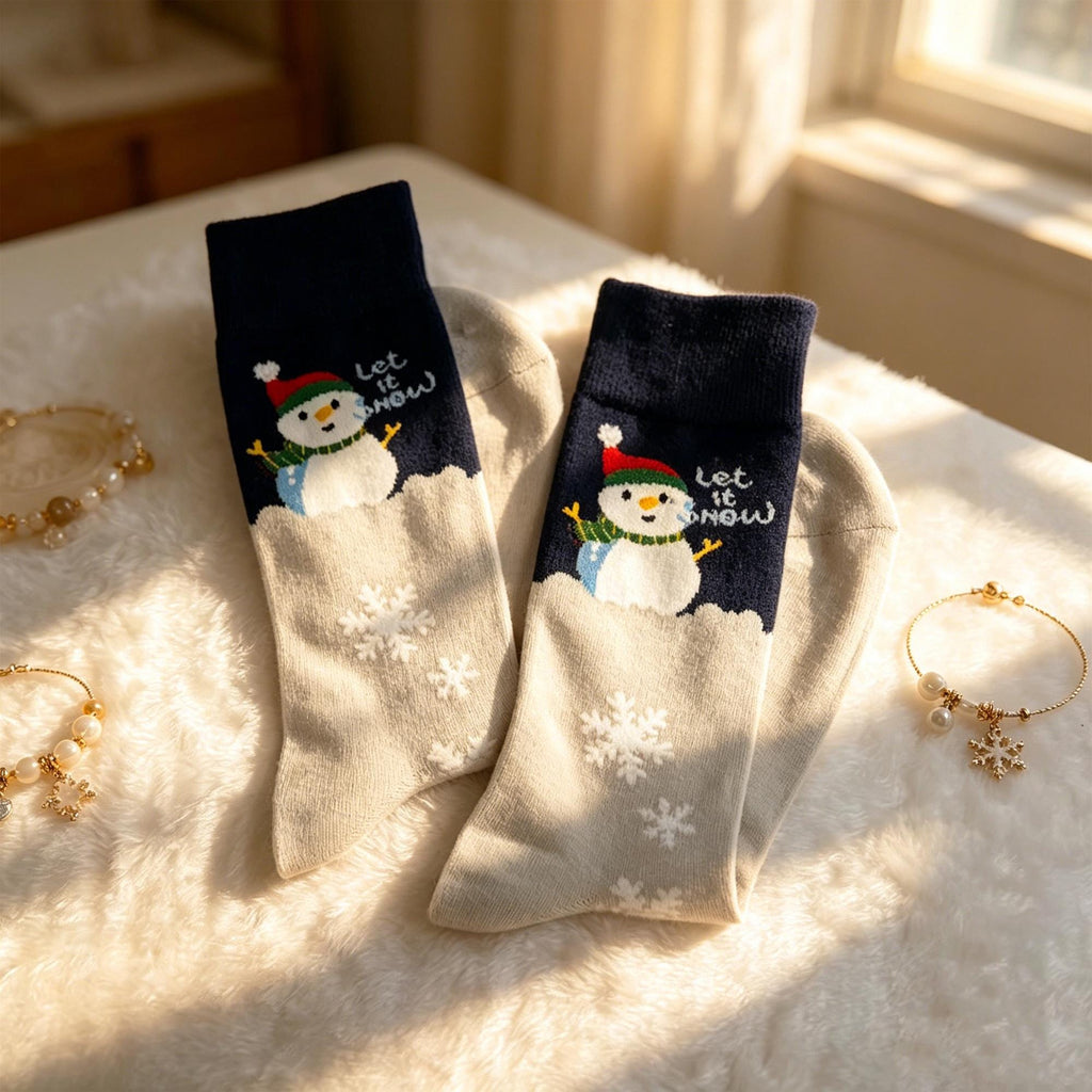 Christmas Snowman Socks, Festive Holiday Crew Socks, Cute Winter Socks, Cozy Xmas Gift for Her by AnnieColors, view 10