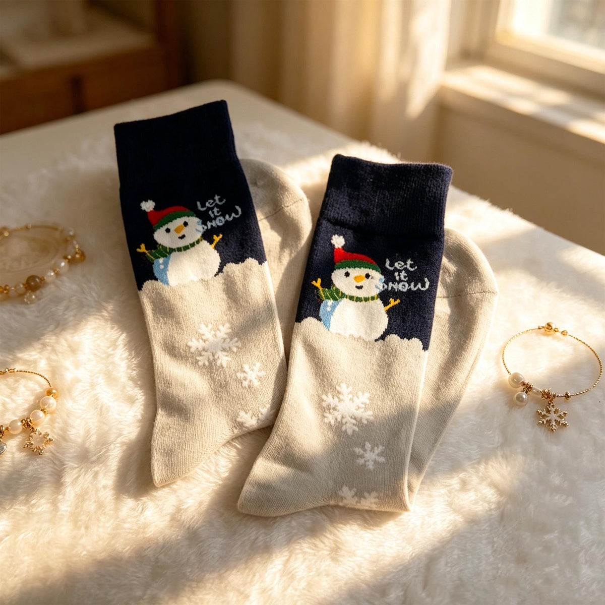 Christmas Snowman Socks, Festive Holiday Crew Socks, Cute Winter Socks, Cozy Xmas Gift for Her by AnnieColors, view 10