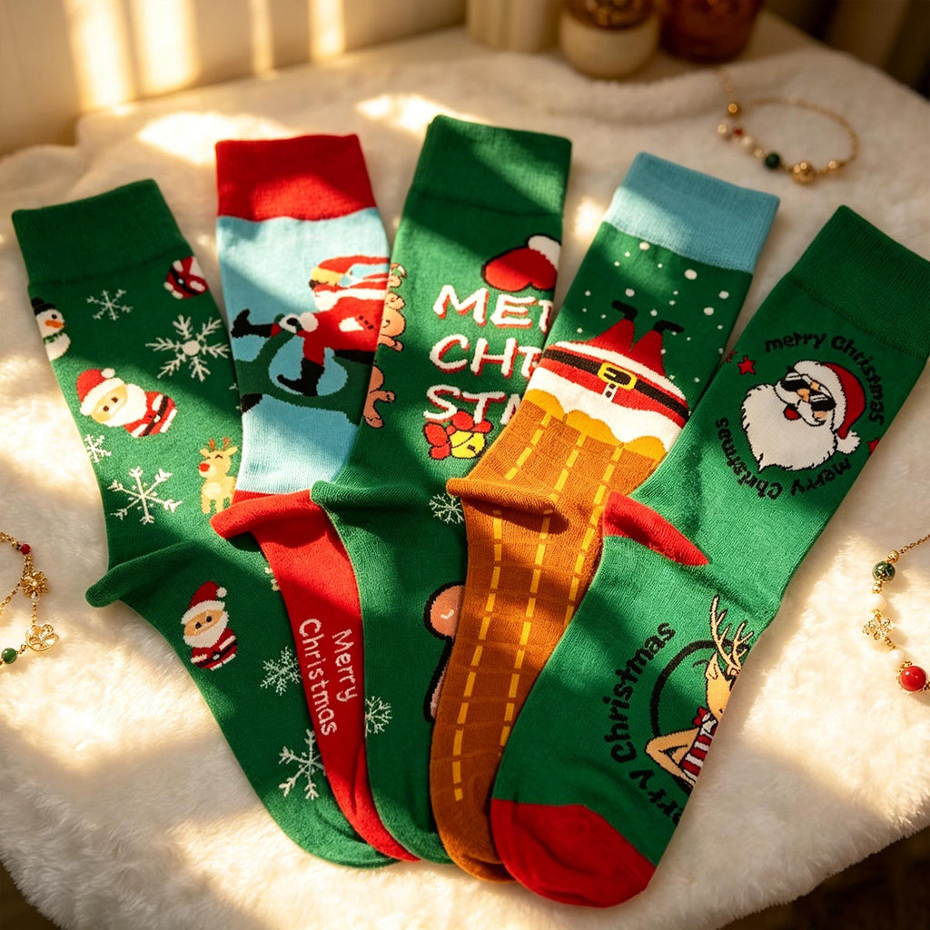 Cool Santa Crew Socks sock collection, Funny Christmas Patterns, White Elephant Gift by AnnieColors