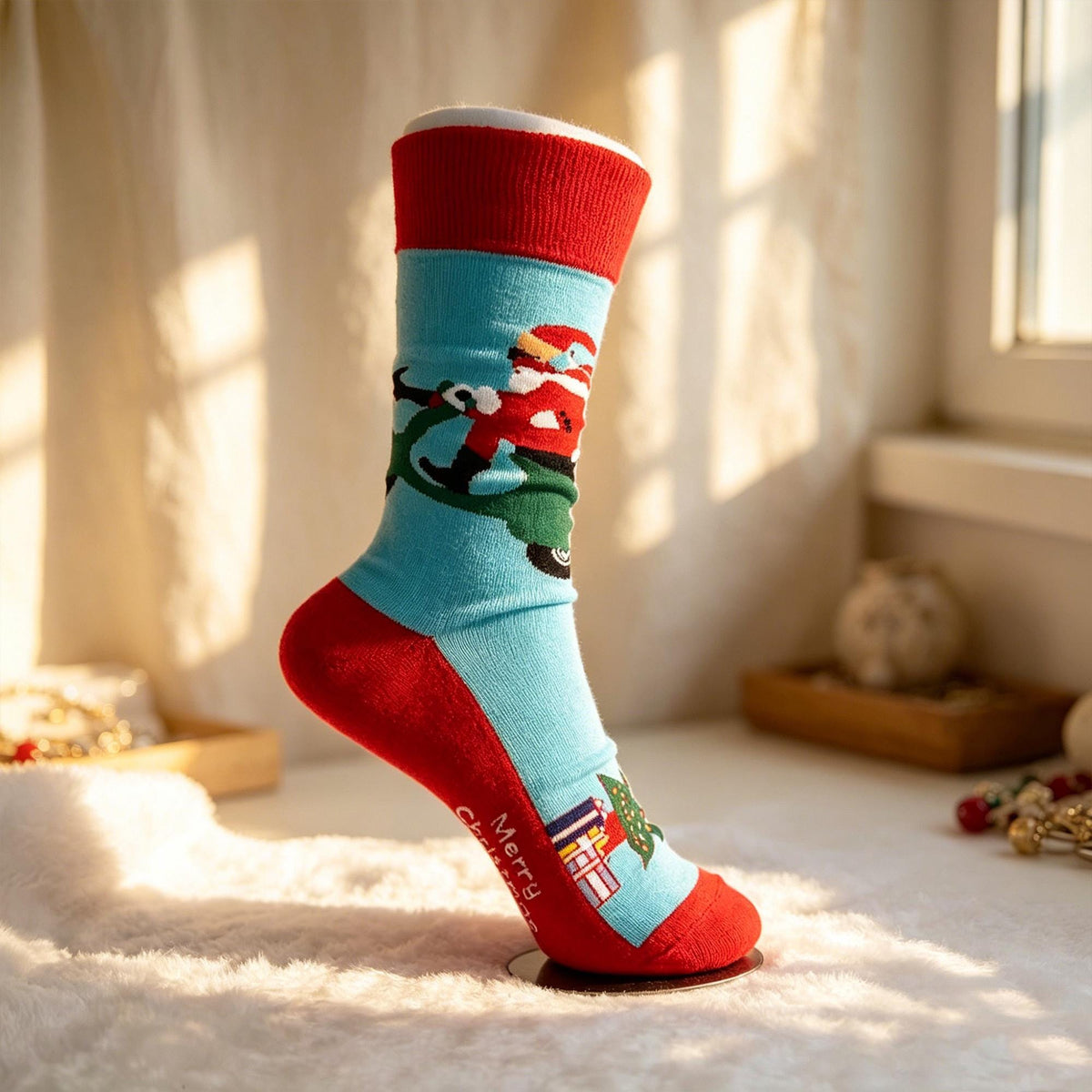 Cool Santa Crew Socks sock collection, Funny Christmas Patterns, White Elephant Gift by AnnieColors, view 9