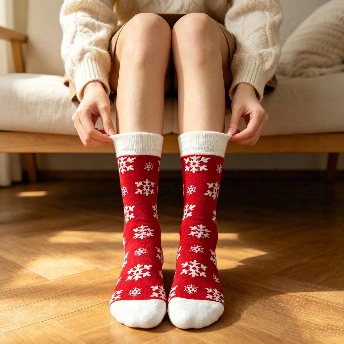 Colorful Festive Holiday Crew Socks, Novelty Dinosaur Xmas Sock, Cozy Winter Gift for Her by AnnieColors, view 2
