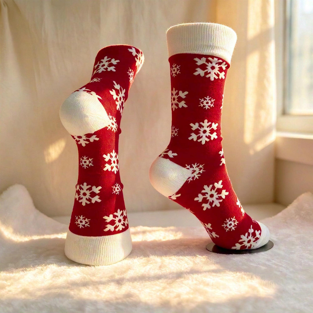 Colorful Festive Holiday Crew Socks, Novelty Dinosaur Xmas Sock, Cozy Winter Gift for Her by AnnieColors, view 9