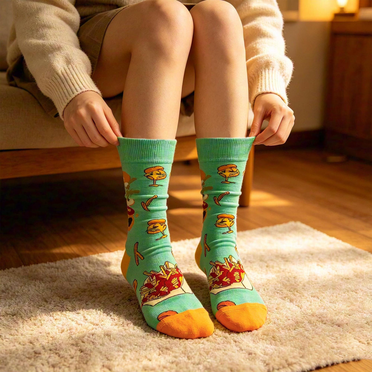 Pizza Coffee and Wine Socks sock collection, Funny Foodie Crew Socks, Brunch Lover Gift by AnnieColors, view 2