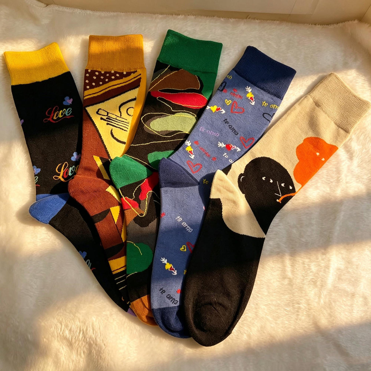 Romantic Art Socks, Abstract Pattern Crew Socks, Colorful Date Night and Anniversary Gift by AnnieColors, view 2