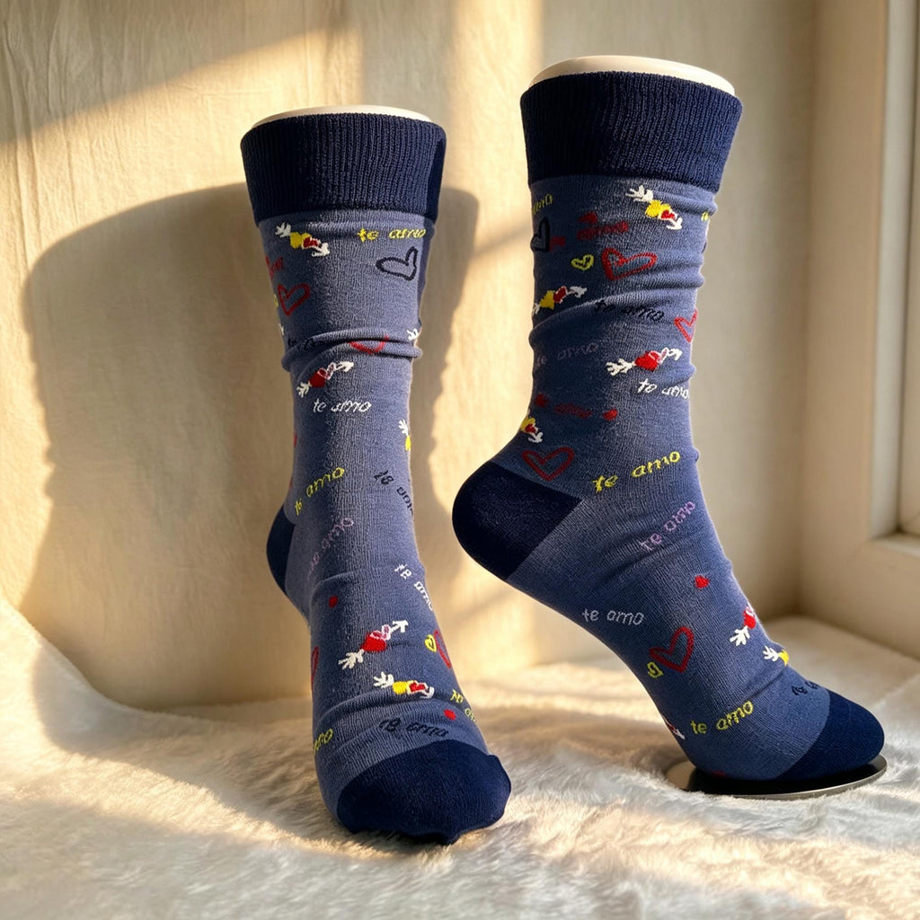 Romantic Art Socks, Abstract Pattern Crew Socks, Colorful Date Night and Anniversary Gift by AnnieColors, view 8