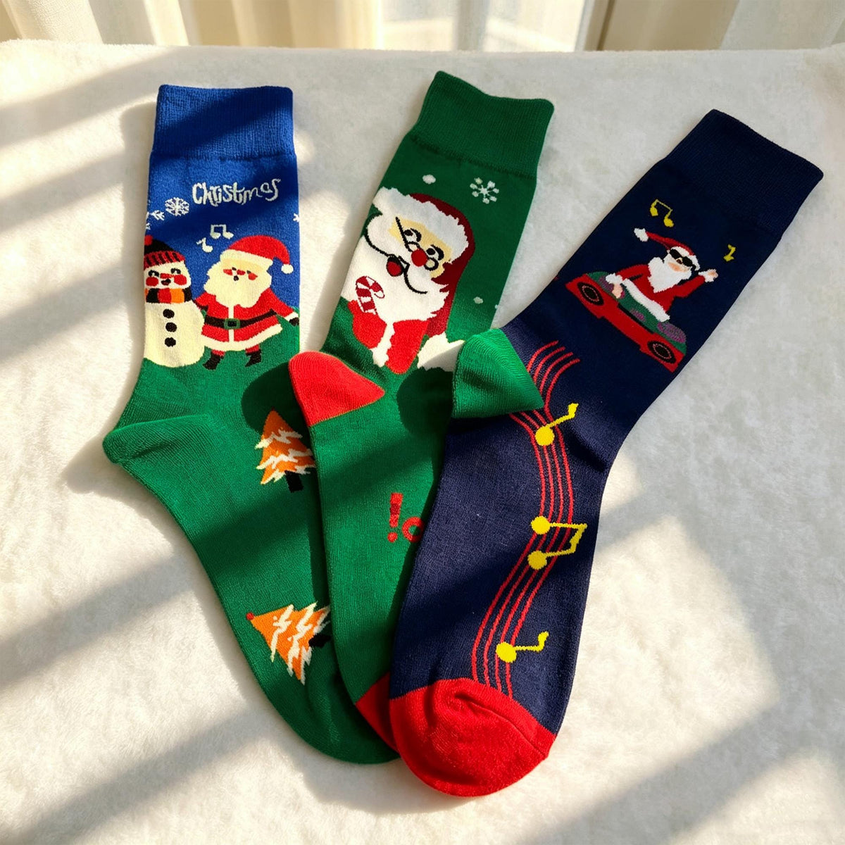 Music Santa Crew Socks, Ho Ho Ho Christmas sock collection, Holiday Gift for Music Lover by AnnieColors