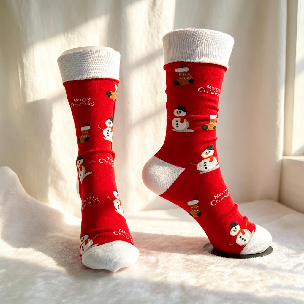 Festive Christmas Crew Socks, Holiday Novelty Santa Reindeer Socks, Cozy Winter Cabin Socks by AnnieColors, view 10