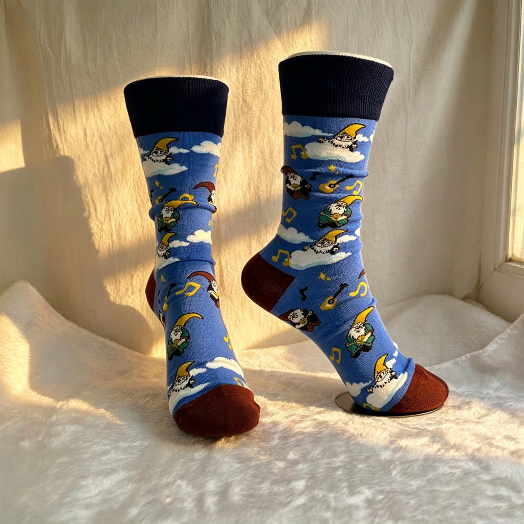 Gnome Music and Winter Cabin Socks, Personalized Storybook Crew Socks, Gift sock collection by AnnieColors, view 6