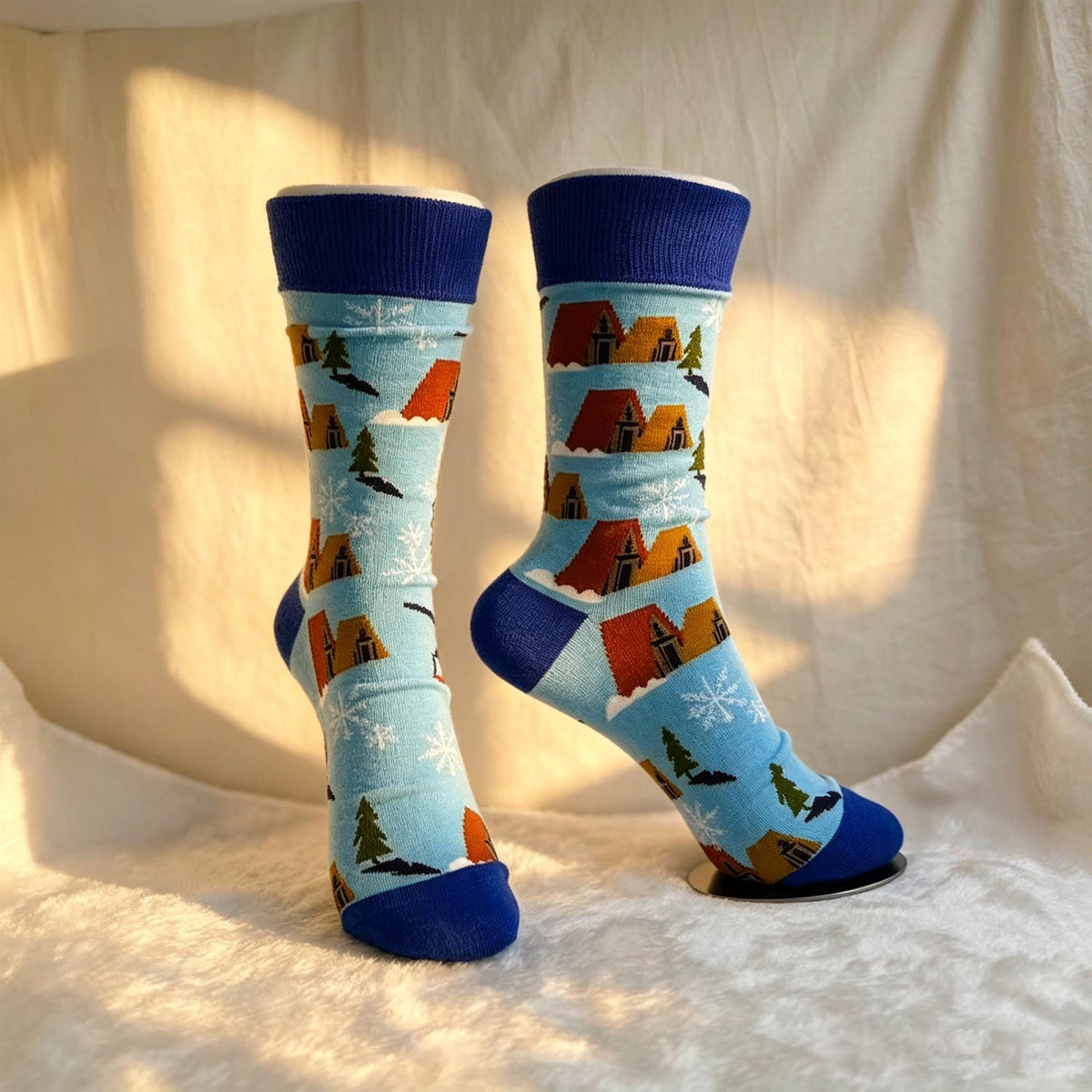 Gnome Music and Winter Cabin Socks, Personalized Storybook Crew Socks, Gift sock collection by AnnieColors, view 8
