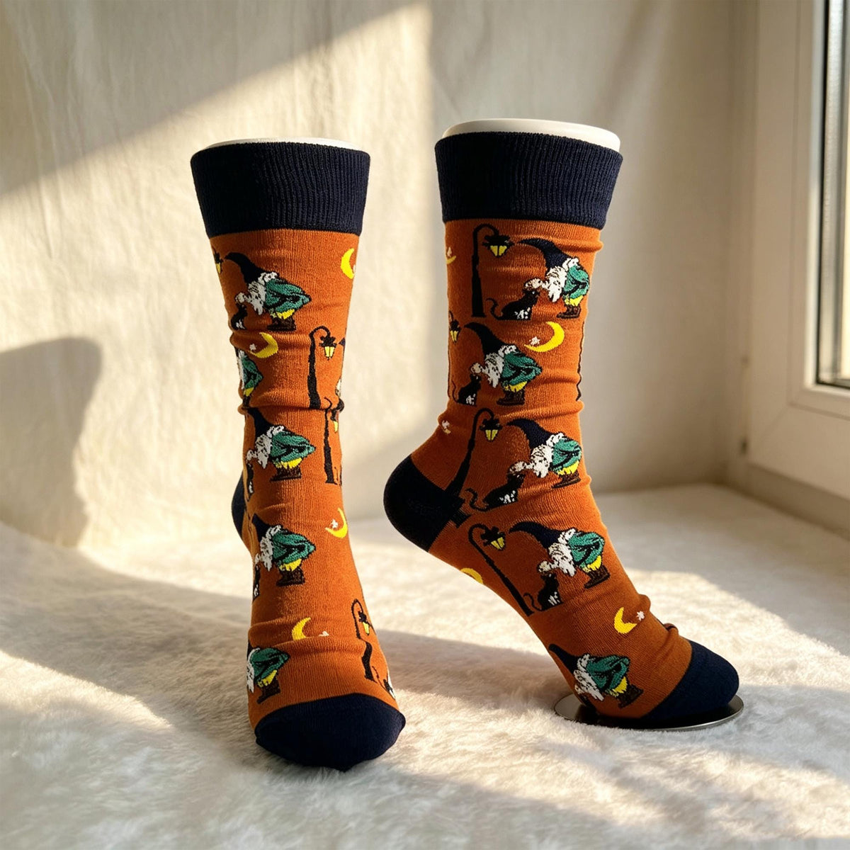 Gnome Music and Winter Cabin Socks, Personalized Storybook Crew Socks, Gift sock collection by AnnieColors, view 7