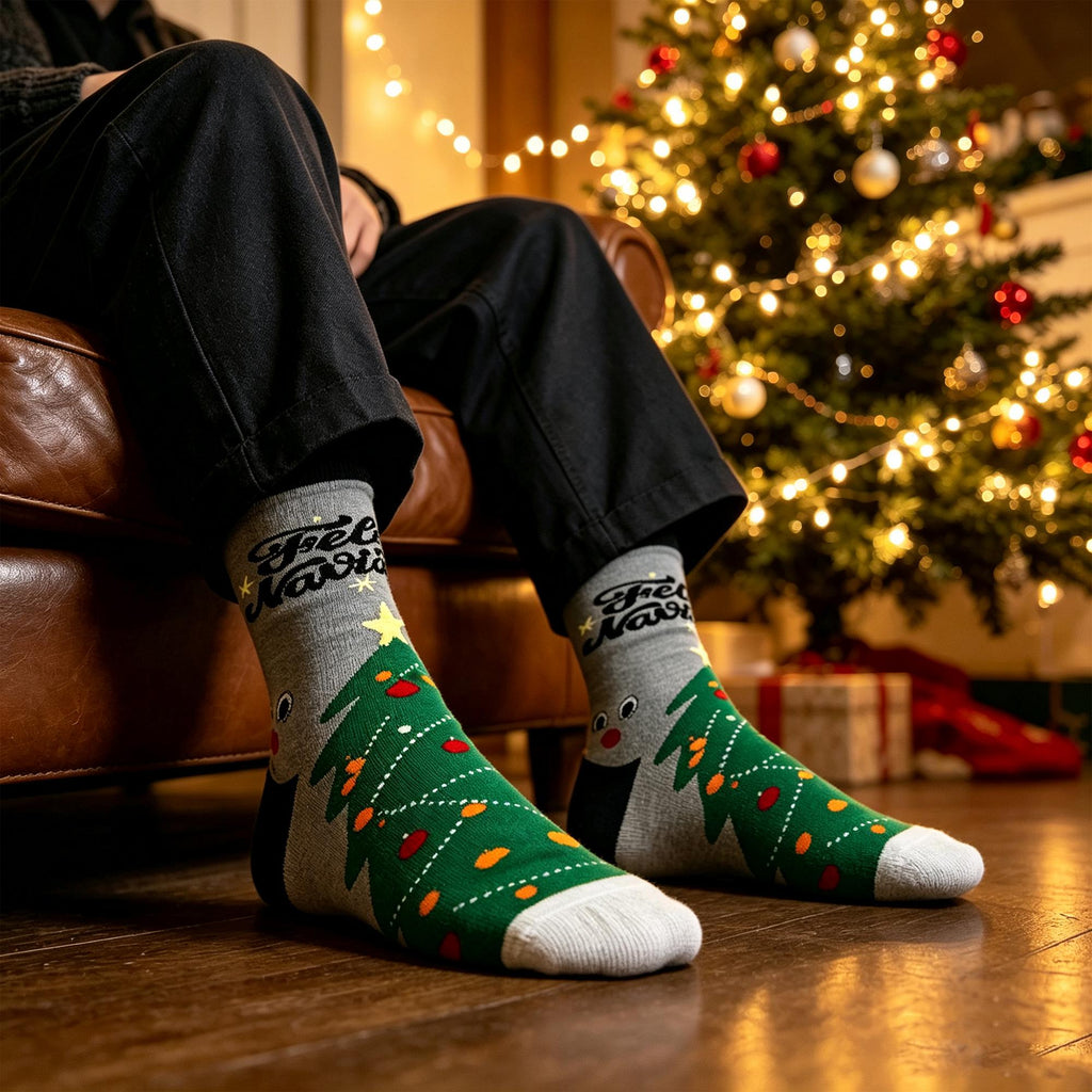 Feliz Navidad Crew Socks, Reindeer Star and Christmas Tree sock collection, Holiday Gift by AnnieColors, view 5