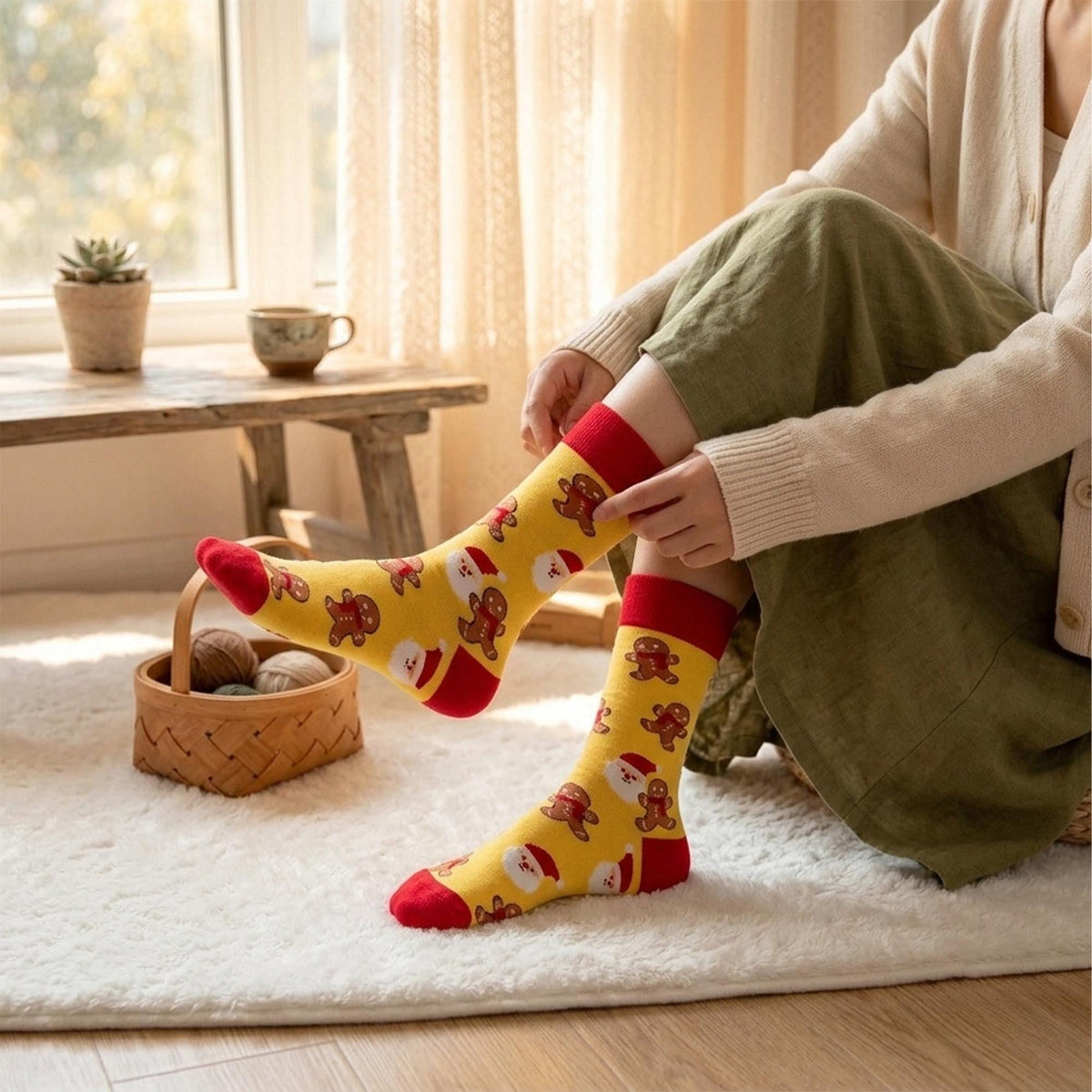 Gingerbread Christmas Crew Socks, Reindeer Bell Holiday sock collection, Cookie Swap Gift by AnnieColors, view 2