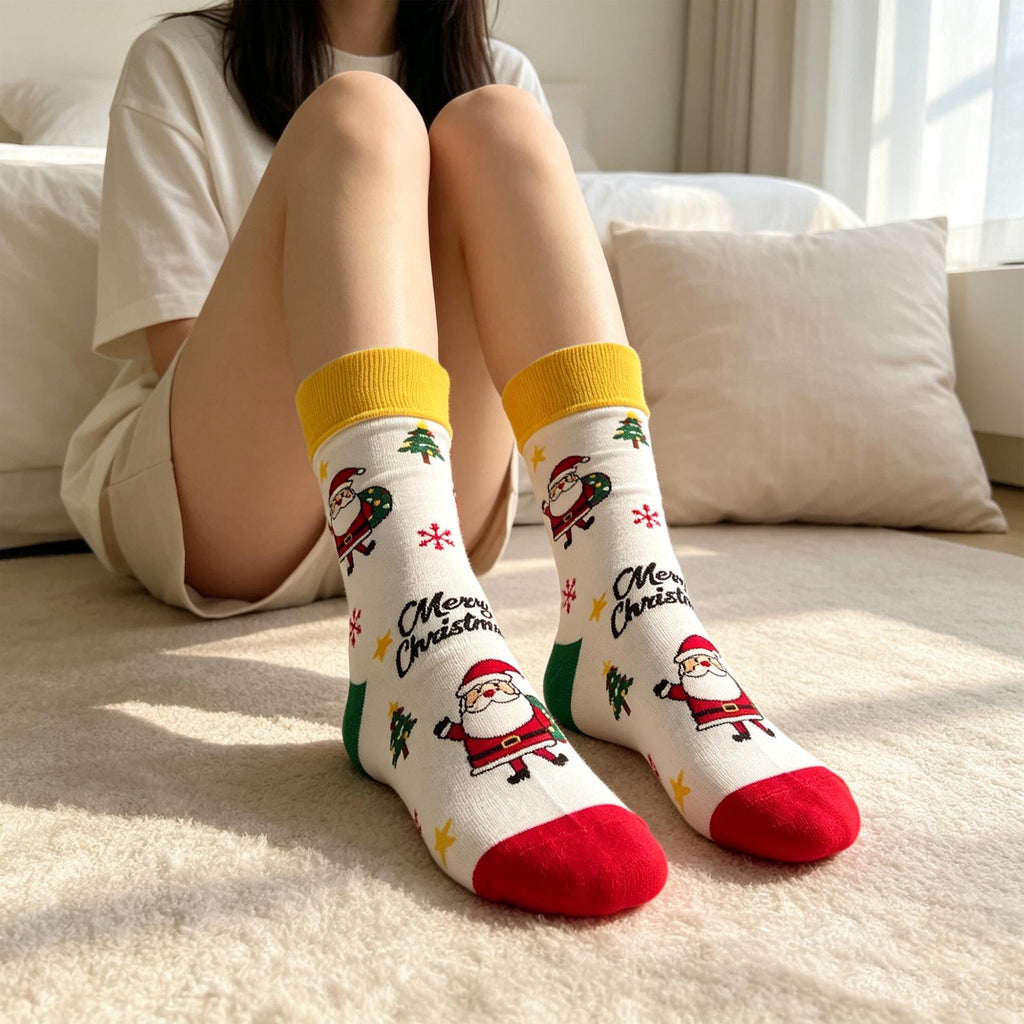 Santa Christmas Crew Socks, Biking Skating and Gift Carrying Designs, Holiday Gift for Her by AnnieColors, view 4