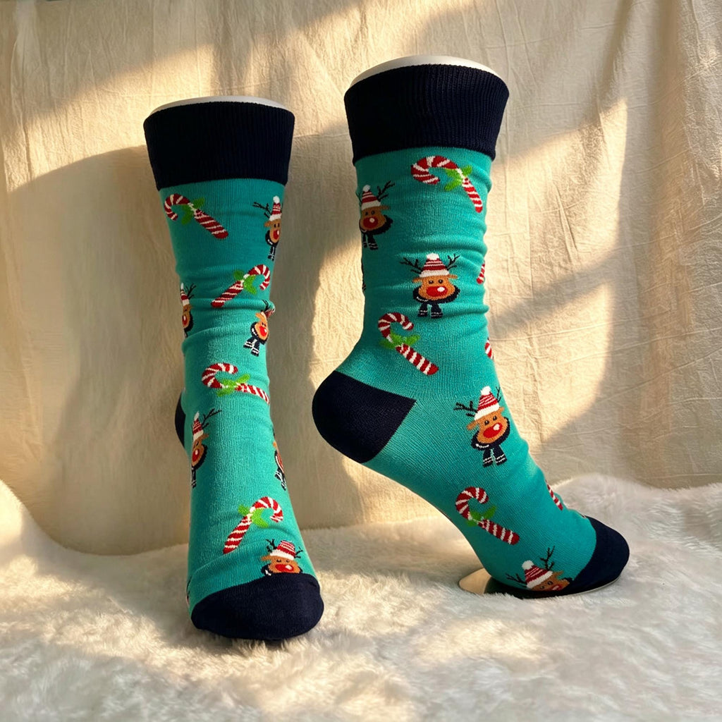 Christmas Party Crew Socks, Holiday Car Reindeer and Candy Cane Designs, Secret Santa Gift by AnnieColors, view 7