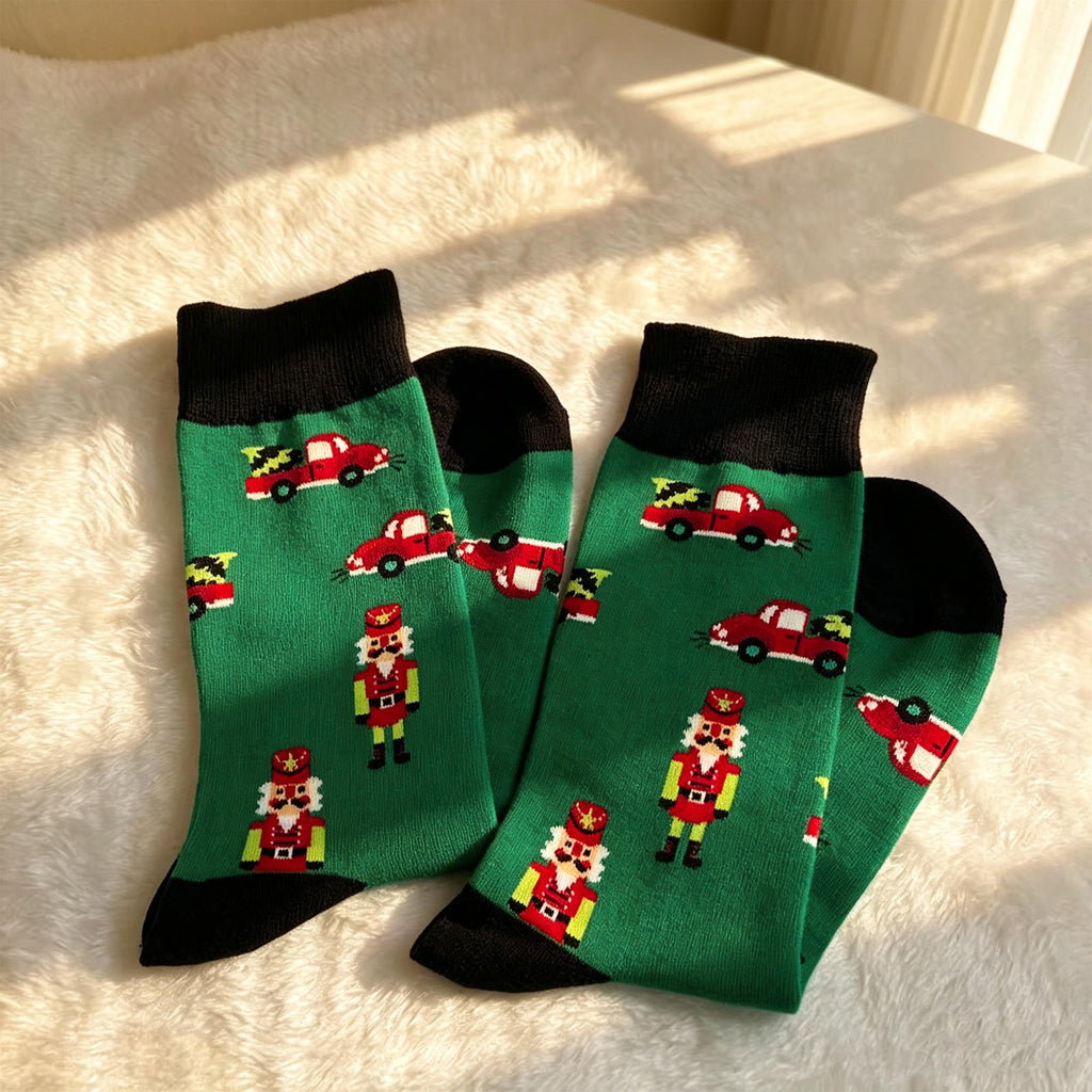 Christmas Party Crew Socks, Holiday Car Reindeer and Candy Cane Designs, Secret Santa Gift by AnnieColors, view 10