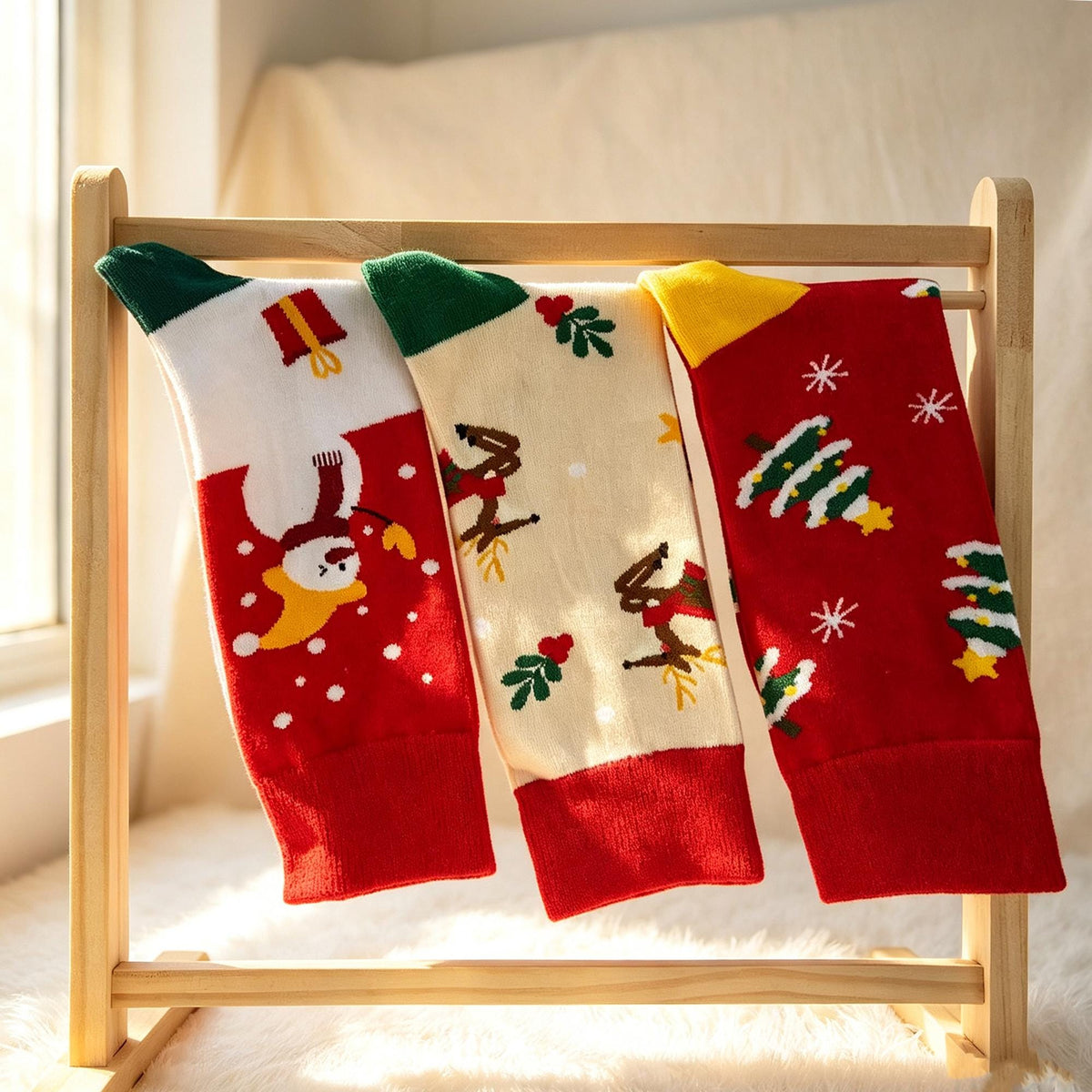 Christmas Care Package Socks, Snowman Reindeer and Tree Crew Socks, College Gift by AnnieColors, view 9