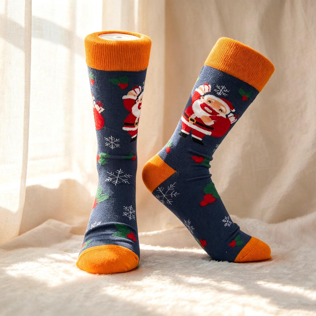 Colorful Santa Claus Crew Socks, Three Pair Christmas sock collection, Holiday Parade Gift by AnnieColors, view 7