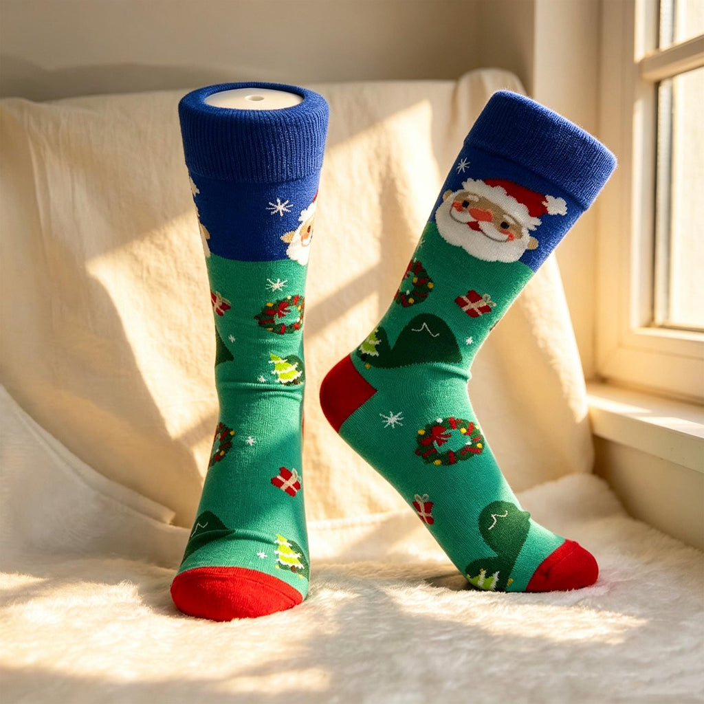 Colorful Santa Claus Crew Socks, Three Pair Christmas sock collection, Holiday Parade Gift by AnnieColors, view 9