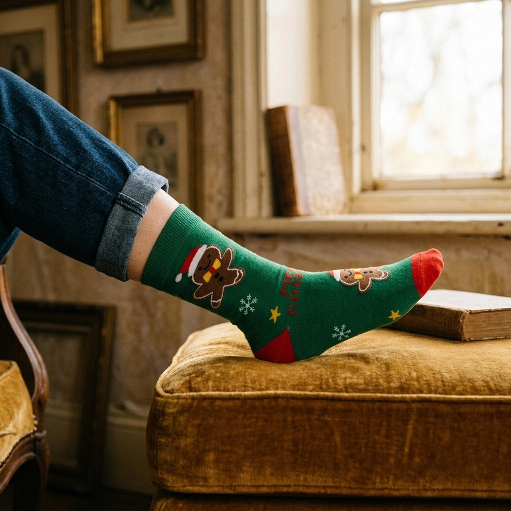 Teacher Christmas Gift, Gingerbread Crew Socks, Festive Classroom Socks by AnnieColors, view 5