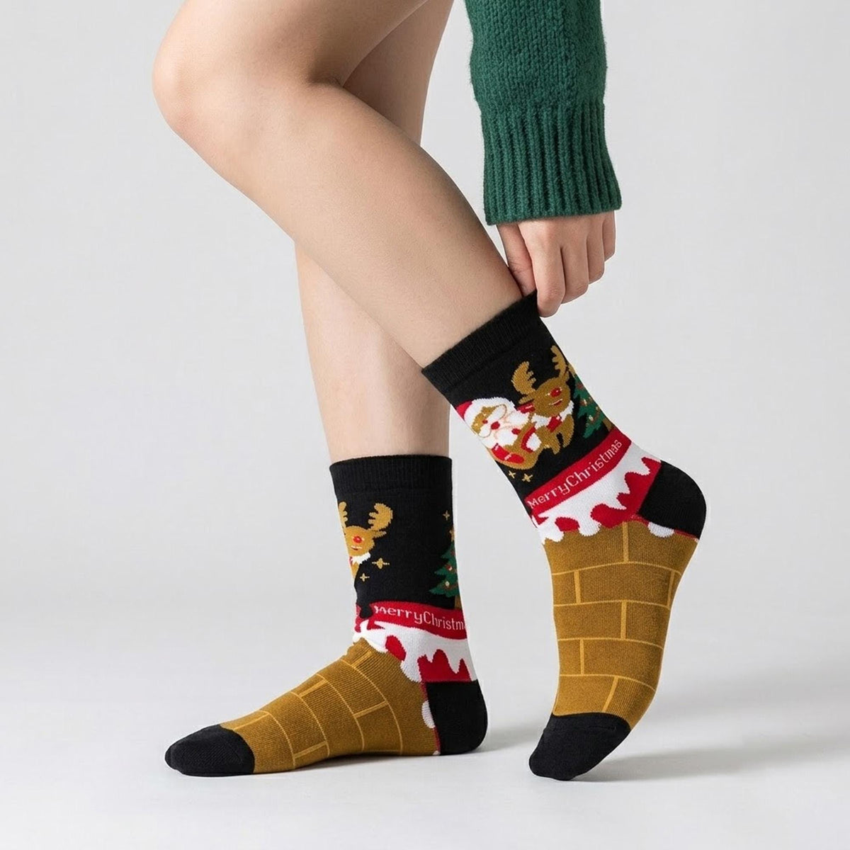 Christmas Crew Socks, Santa Claus and Reindeer Winter Socks, Cozy Holiday Gift for Family by AnnieColors, view 4