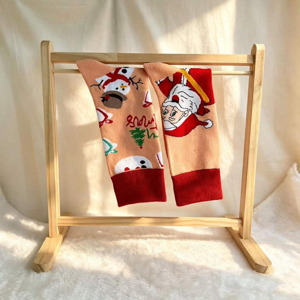 Mismatched Christmas Socks, Quirky Santa Crew Socks, Fun Three Pair Gift sock collection by AnnieColors, view 6