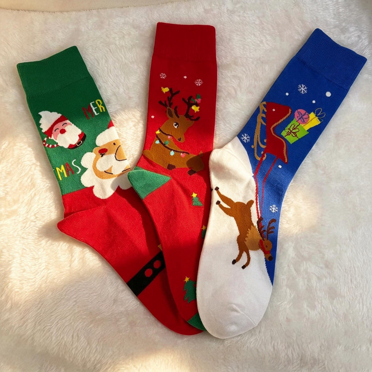 Family Christmas Socks sock collection, Santa Reindeer Crew Socks, Matching Holiday Gift by AnnieColors