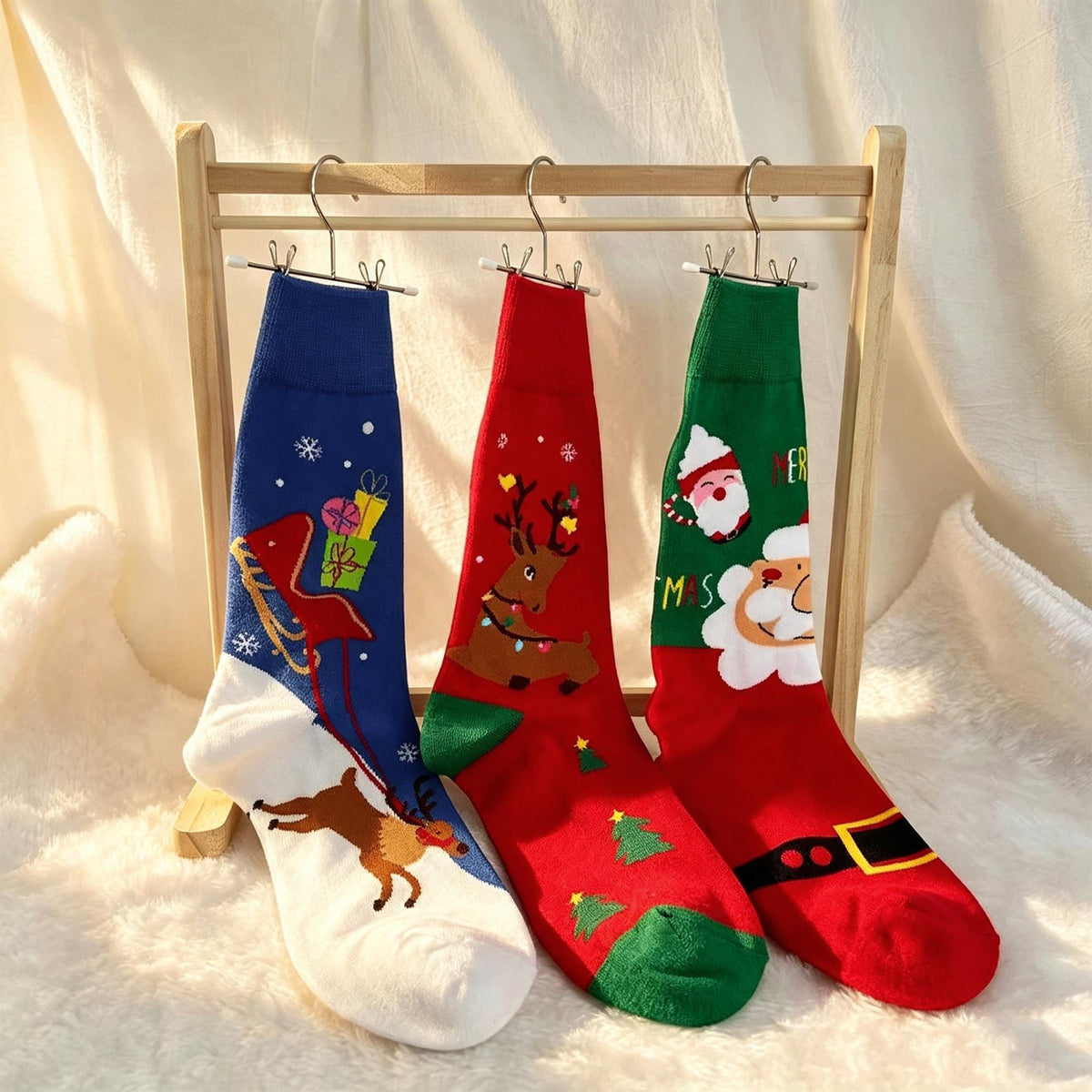 Family Christmas Socks sock collection, Santa Reindeer Crew Socks, Matching Holiday Gift by AnnieColors, view 10