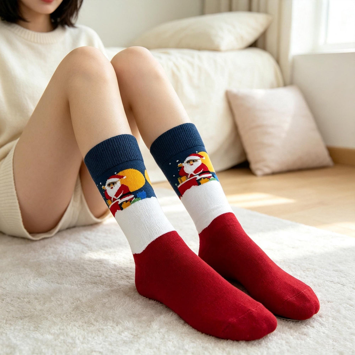 Retro Christmas Socks sock collection, Vintage Santa Crew Socks, Nostalgic Holiday Gift by AnnieColors, view 4