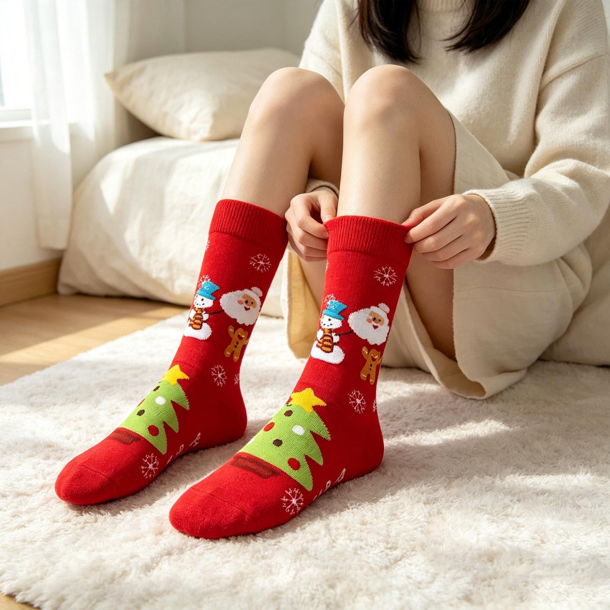 Retro Christmas Socks sock collection, Vintage Santa Crew Socks, Nostalgic Holiday Gift by AnnieColors, view 5
