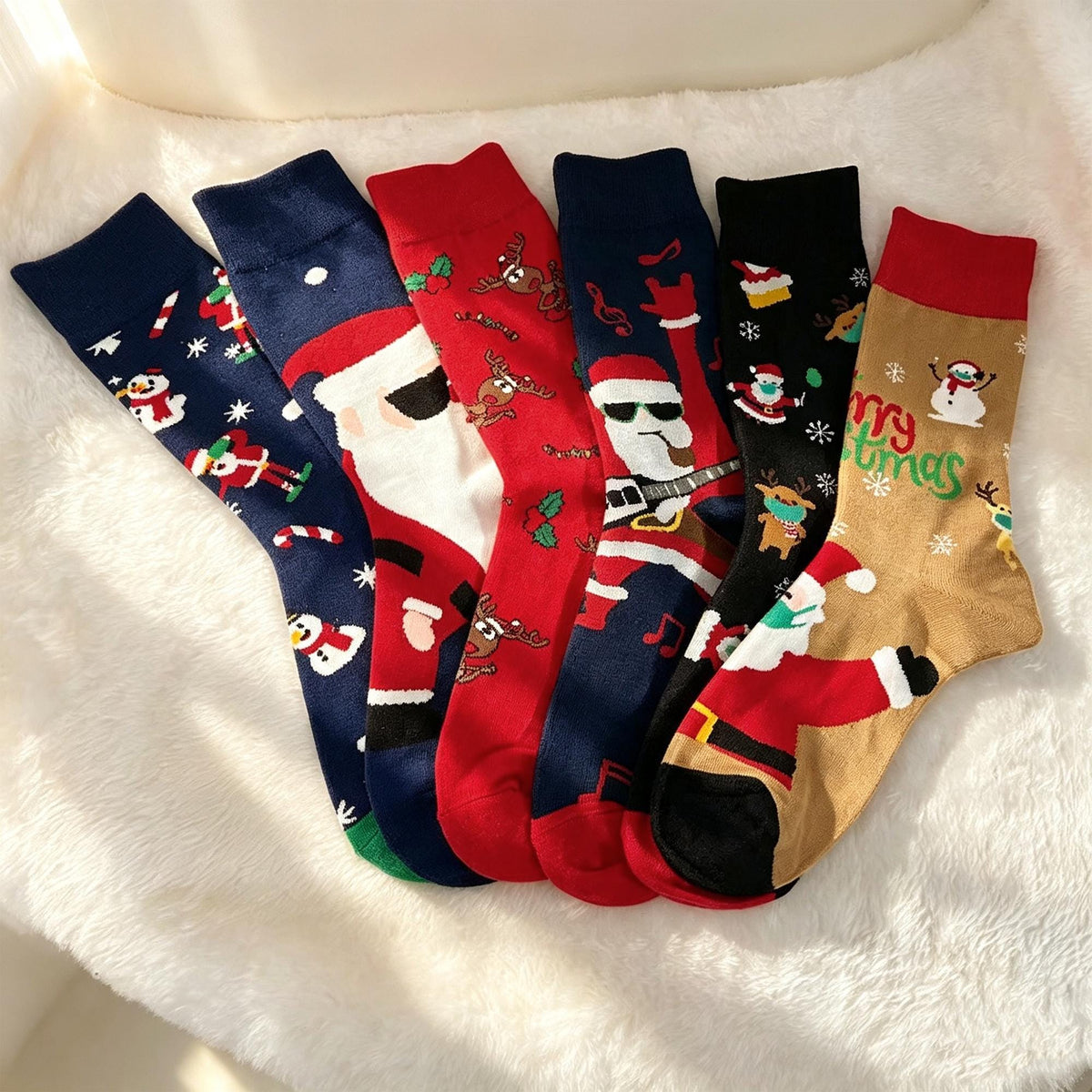 Christmas Socks 3 Pack for Women, Santa Snowman Crew Socks, Holiday Gift sock collection by AnnieColors