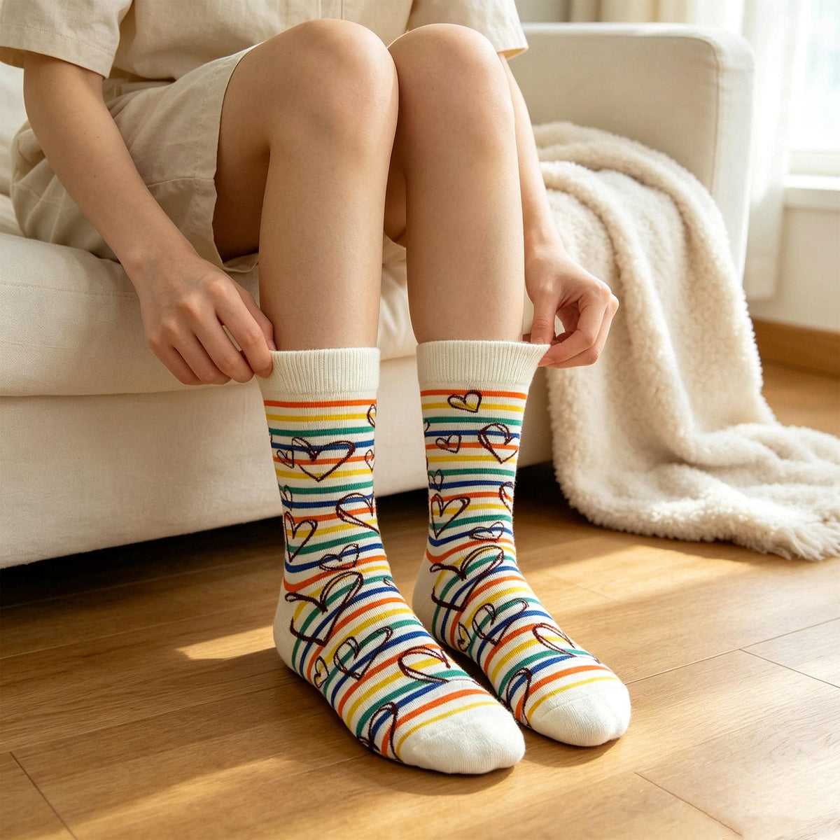 Personalized Abstract Art Crew Socks sock collection, Colorful Heart & Lip Cotton Hosiery by AnnieColors, view 4