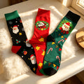Christmas Crew Socks, Festive Winter Holiday Knit Hosiery, Cute Xmas Wreath Pattern Calf Socks by AnnieColors