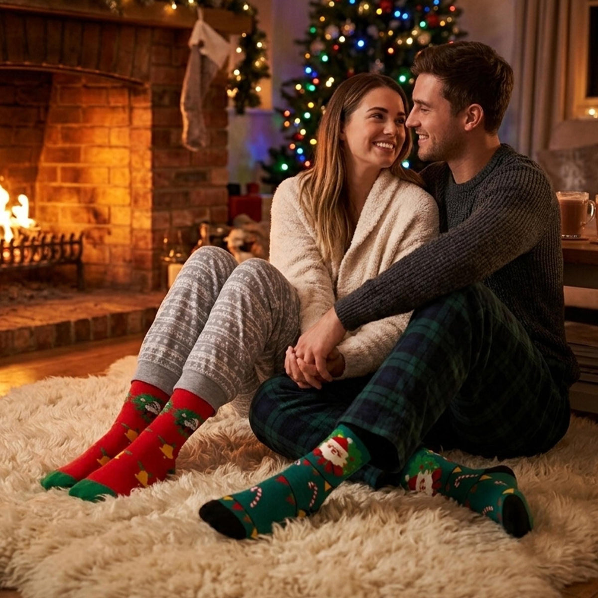 Christmas Crew Socks, Festive Winter Holiday Knit Hosiery, Cute Xmas Wreath Pattern Calf Socks by AnnieColors, view 5