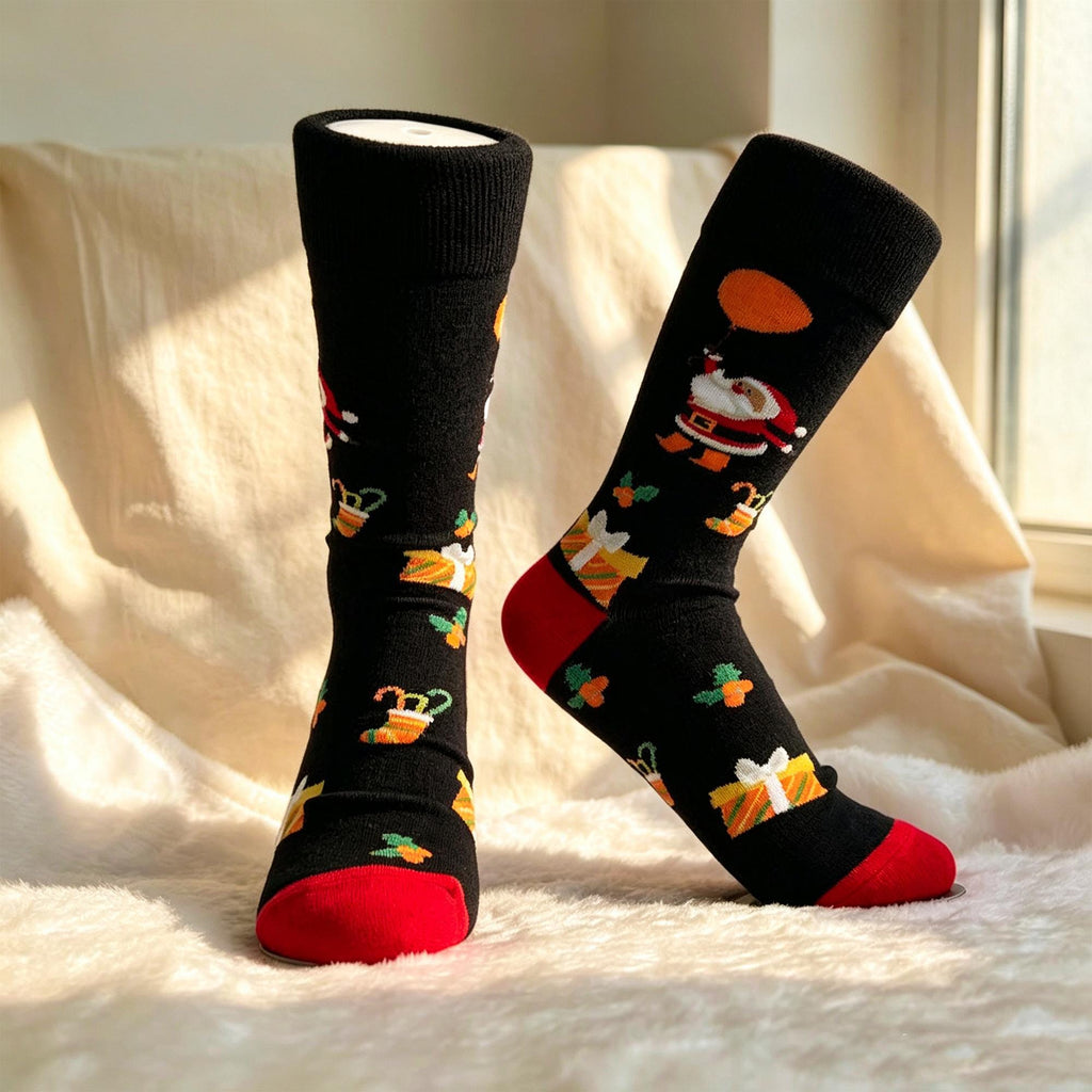 Colorful Santa Claus Crew Socks, Three Pair Christmas sock collection, Holiday Parade Gift by AnnieColors, view 8