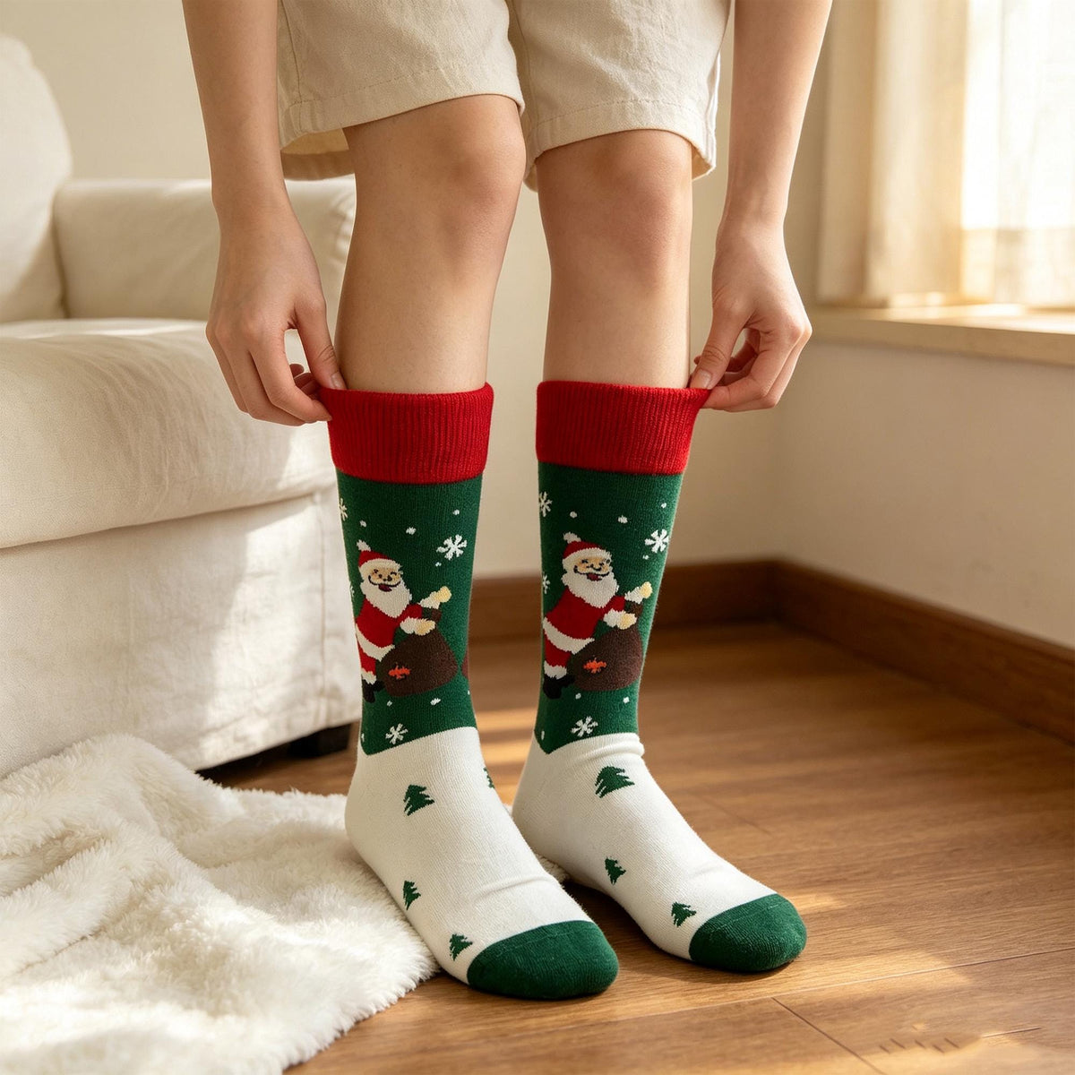 Cozy Christmas Socks for Women, Snowflake Crew Socks, Holiday Movie Night Gift by AnnieColors, view 3