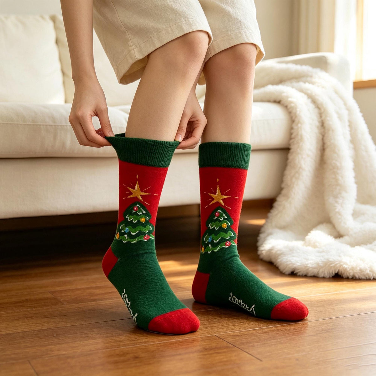 Cozy Christmas Socks for Women, Snowflake Crew Socks, Holiday Movie Night Gift by AnnieColors, view 4