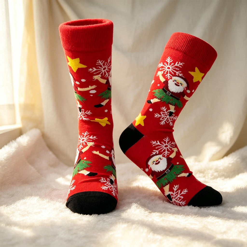 Ugly Christmas Party Socks, Santa and Reindeer Crew Socks, Three Pair sock collection by AnnieColors, view 5