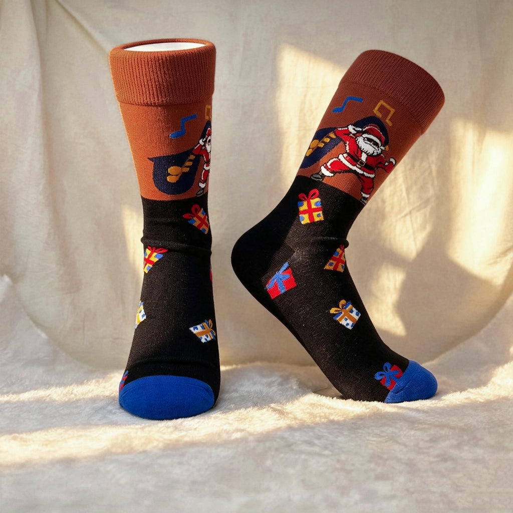 Ugly Christmas Party Socks, Santa and Reindeer Crew Socks, Three Pair sock collection by AnnieColors, view 6