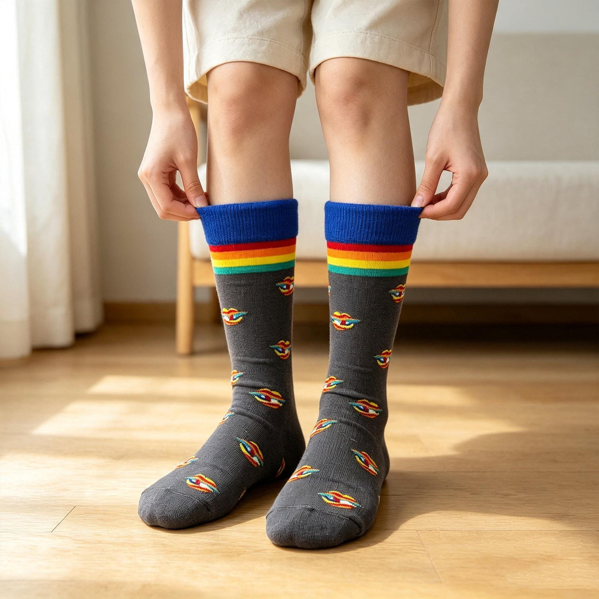 Rainbow Pride Socks sock collection, Heart Lips and Striped Crew Socks, Personalized Gift by AnnieColors, view 2