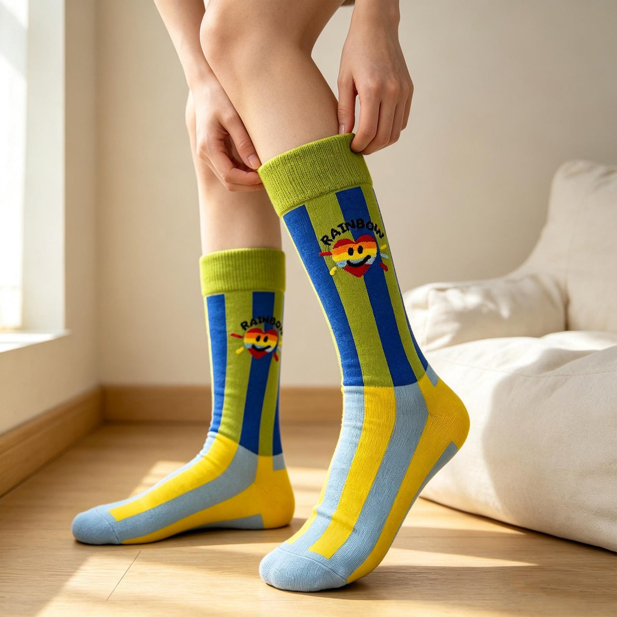 Rainbow Pride Socks sock collection, Heart Lips and Striped Crew Socks, Personalized Gift by AnnieColors, view 5