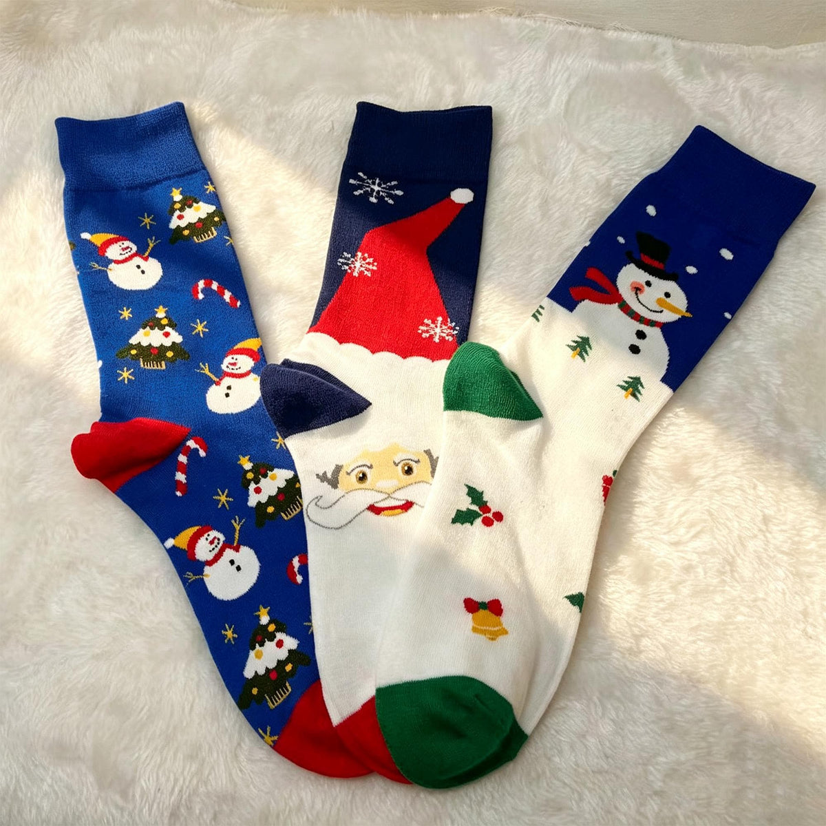 Snowman Christmas Socks sock collection, Three Festive Crew Socks, Winter Cabin Gift by AnnieColors