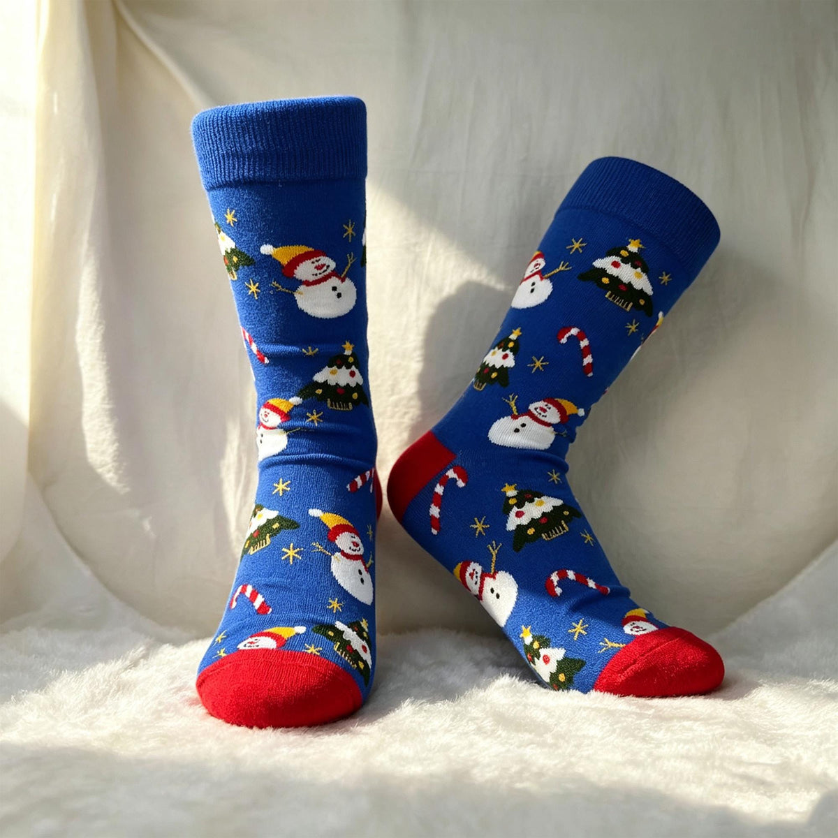 Snowman Christmas Socks sock collection, Three Festive Crew Socks, Winter Cabin Gift by AnnieColors, view 6
