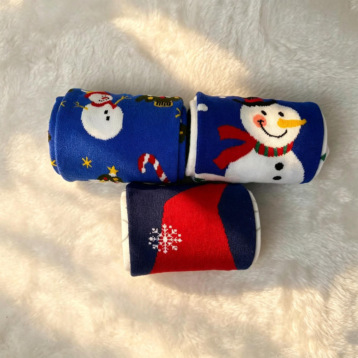 Snowman Christmas Socks sock collection, Three Festive Crew Socks, Winter Cabin Gift by AnnieColors, view 10