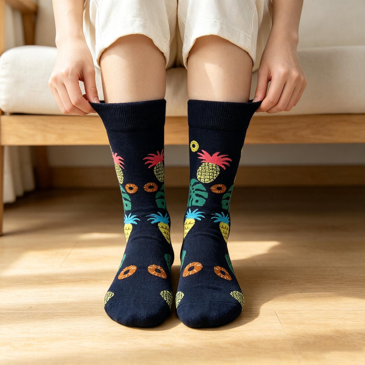 Tropical Fruit Socks sock collection, Lemon Orange Pineapple and Botanical Crew Socks, Vacation Gift by AnnieColors, view 3
