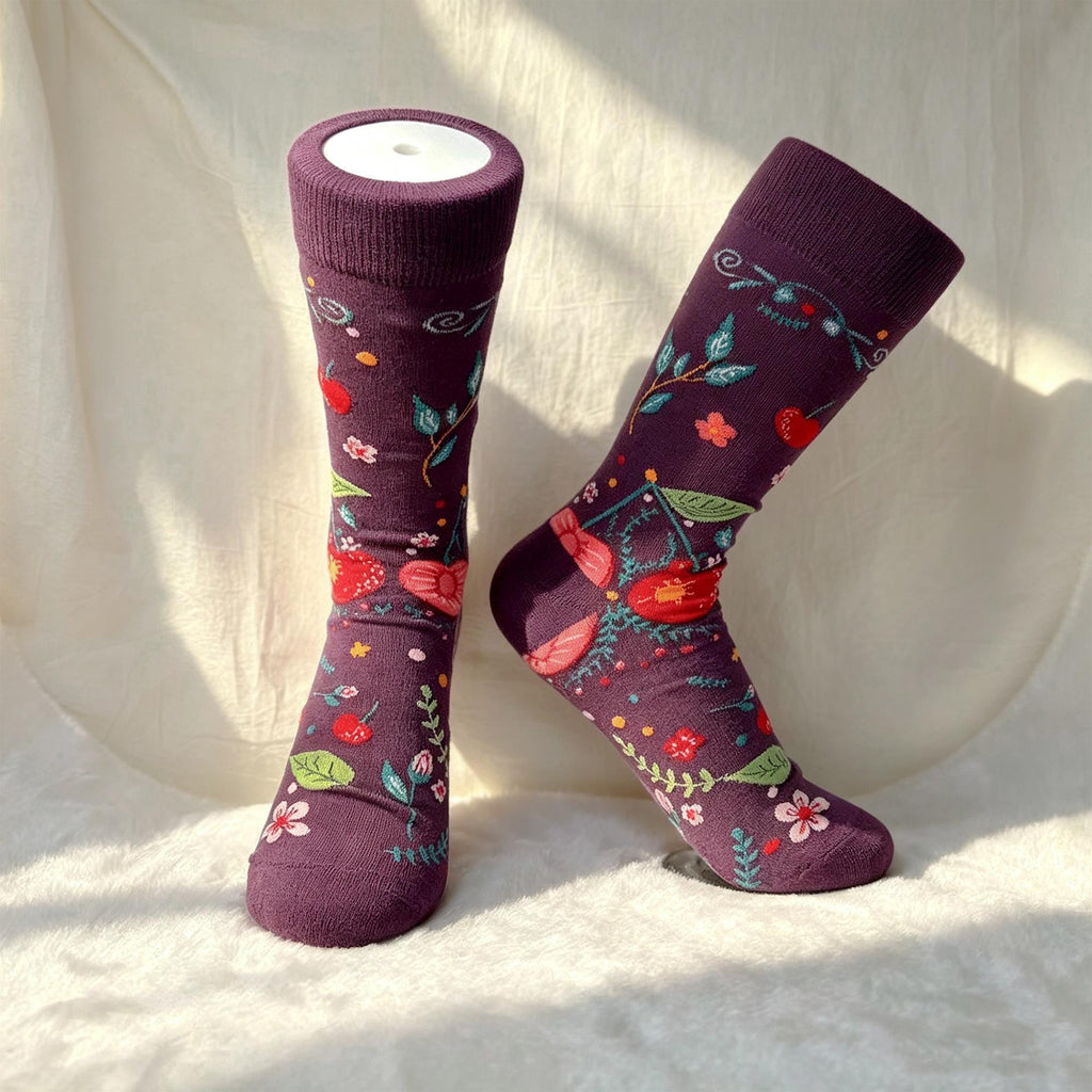 Tropical Fruit Socks sock collection, Lemon Orange Pineapple and Botanical Crew Socks, Vacation Gift by AnnieColors, view 10