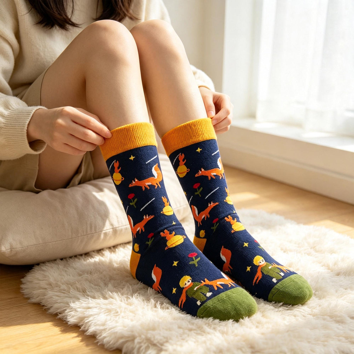 Cartoon Animal Crew Socks sock collection - Lion, Giraffe & Little Prince Cotton Hosiery - Cute Novelty... by AnnieColors, v…