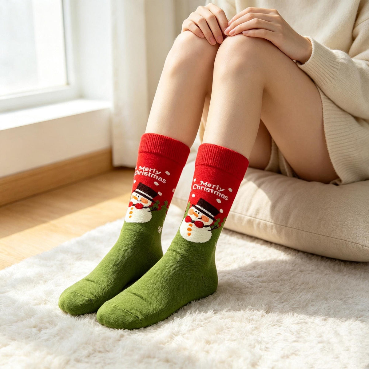 Funny Christmas Socks for Women, Festive Crew Socks, Coworker Holiday Gift by AnnieColors, view 4