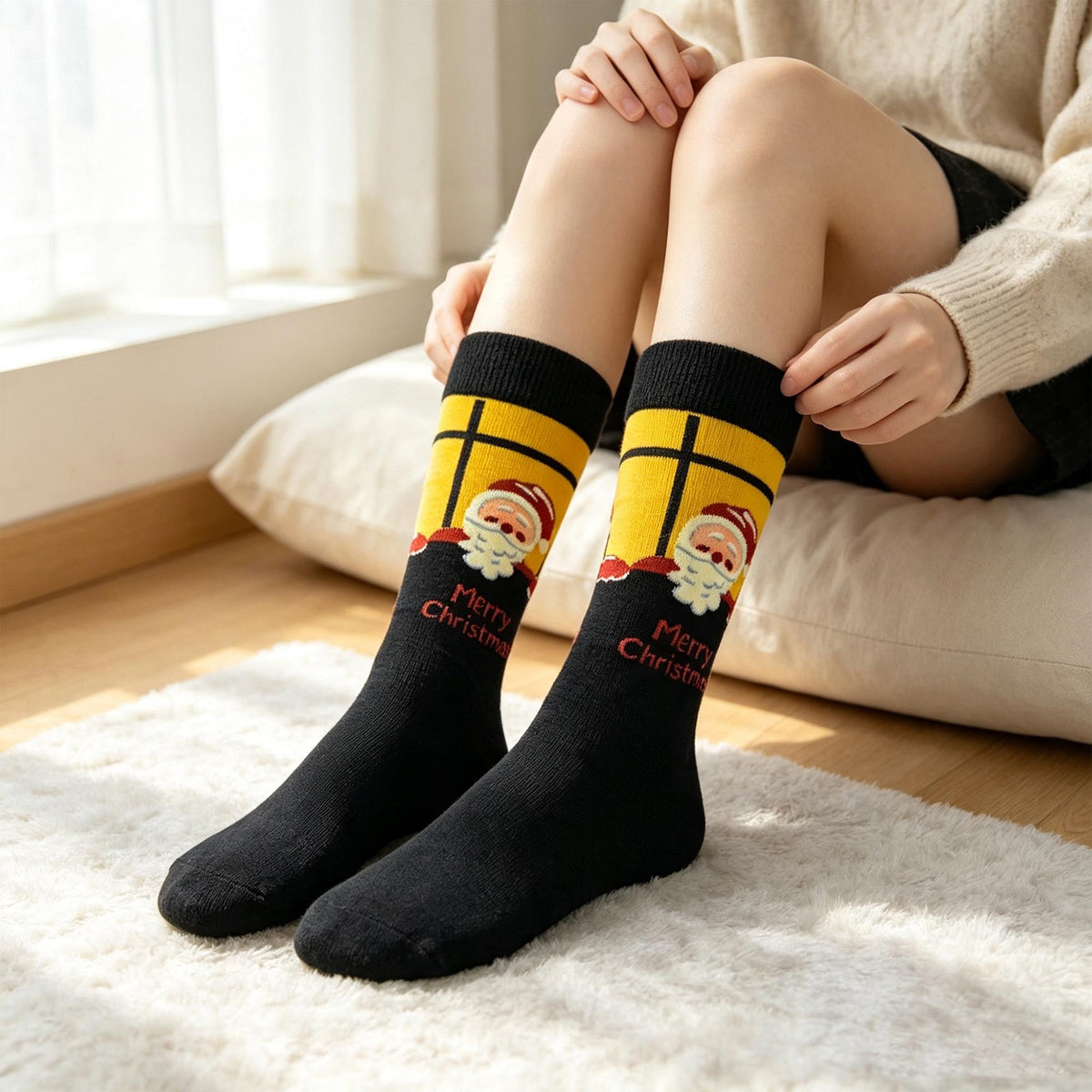 Funny Christmas Socks for Women, Festive Crew Socks, Coworker Holiday Gift by AnnieColors, view 5
