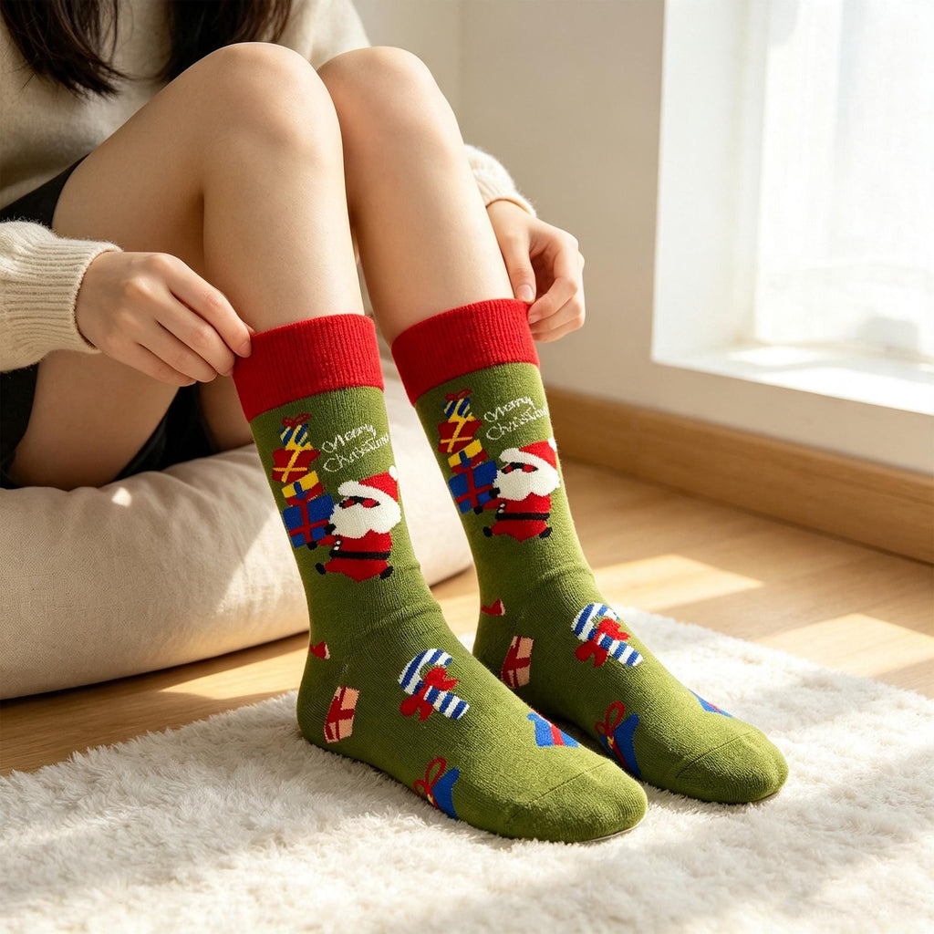 Funny Christmas Socks for Women, Festive Crew Socks, Coworker Holiday Gift by AnnieColors, view 6