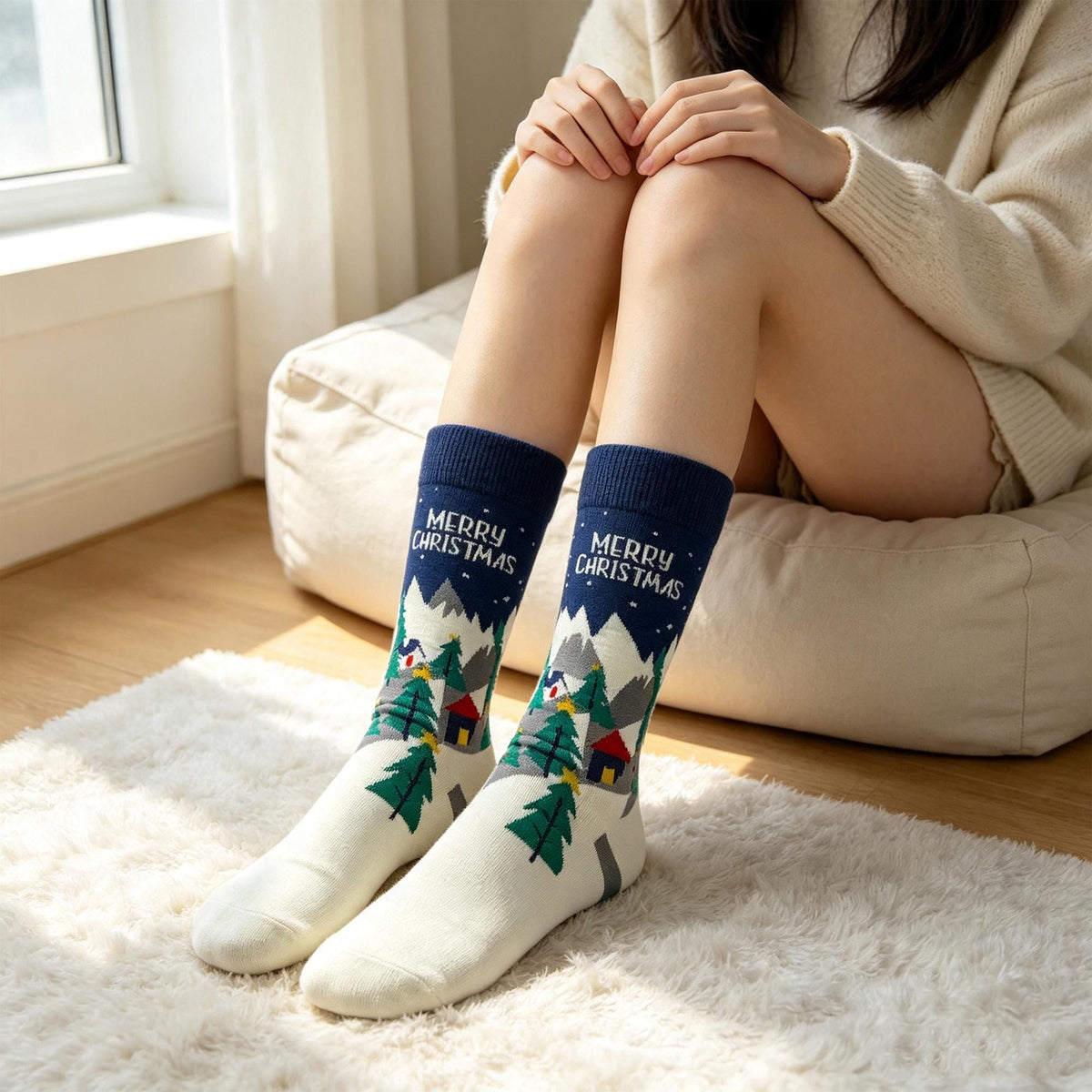 Funny Christmas Socks for Women, Festive Crew Socks, Coworker Holiday Gift by AnnieColors, view 3